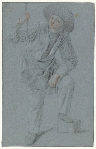 Staande jongen die aan een touw trekt by Cornelis Dusart, drawing, 1670-1704