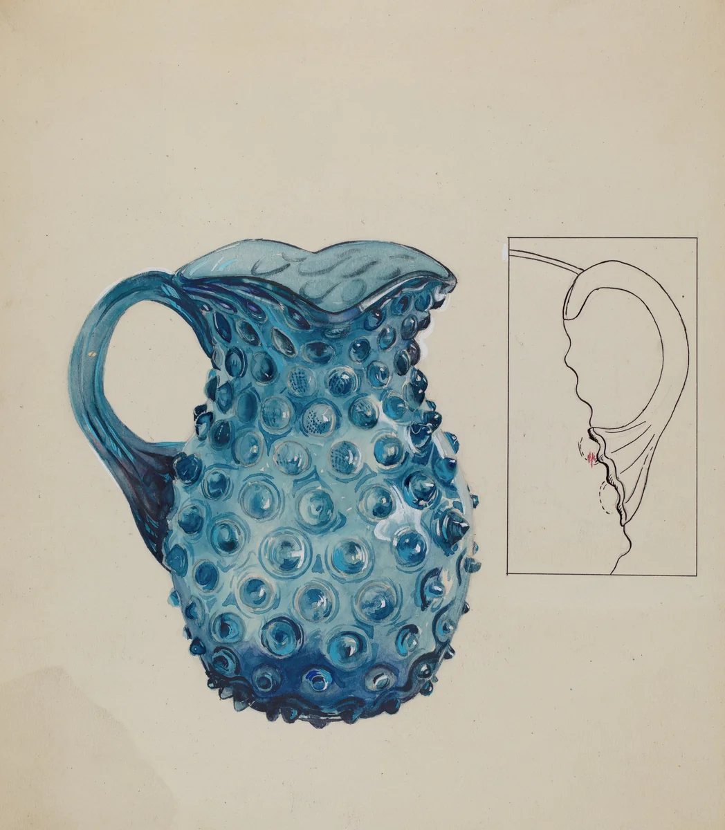 Blue Hobnail Pitcher by Ralph Atkinson, index of american design, 1936