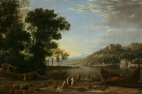 Landscape with Merchants by Claude Lorrain, painting, 1629