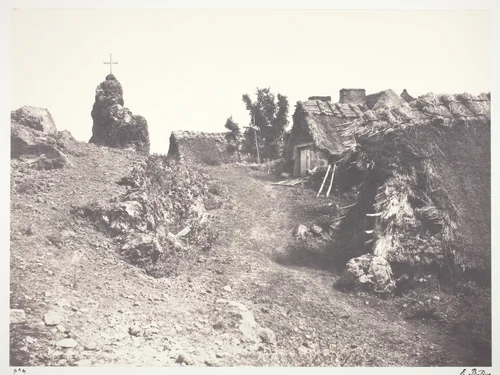Chaumieres en Auvergne, avec un calvaire by Édouard Baldus, photograph, 1852