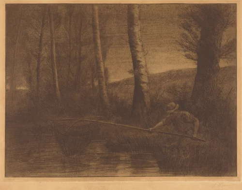 Fisherman with a Hoop-net (La peche a la truble) by Alphonse Legros, print, 1837-1911