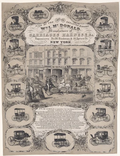 Wm. L. McDonald, Manufacturers of Carriage Harness & Co. Repository, No. 26 Beekman & 18 Spruce Street, New York by Endicott & Co., print, 1852-1886
