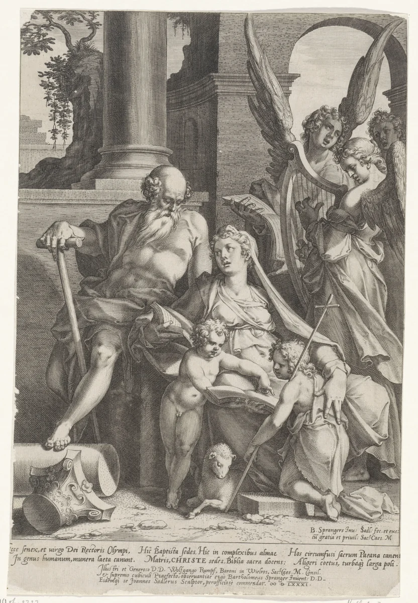 Heilige familie met Johannes de Doper by Unknown, print, 1581