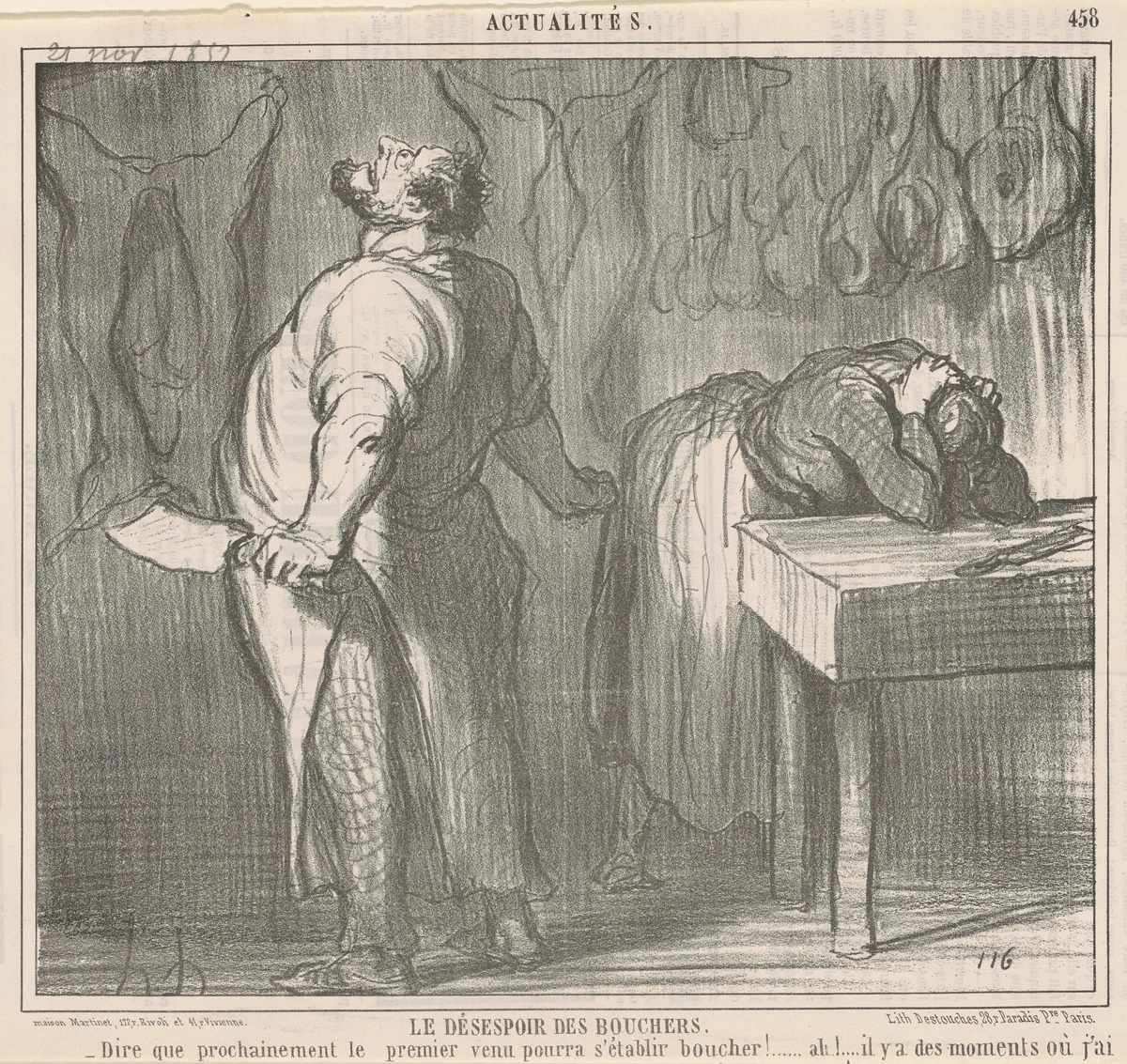 Le désespoir des bouchers by Honoré Daumier, print, 1857