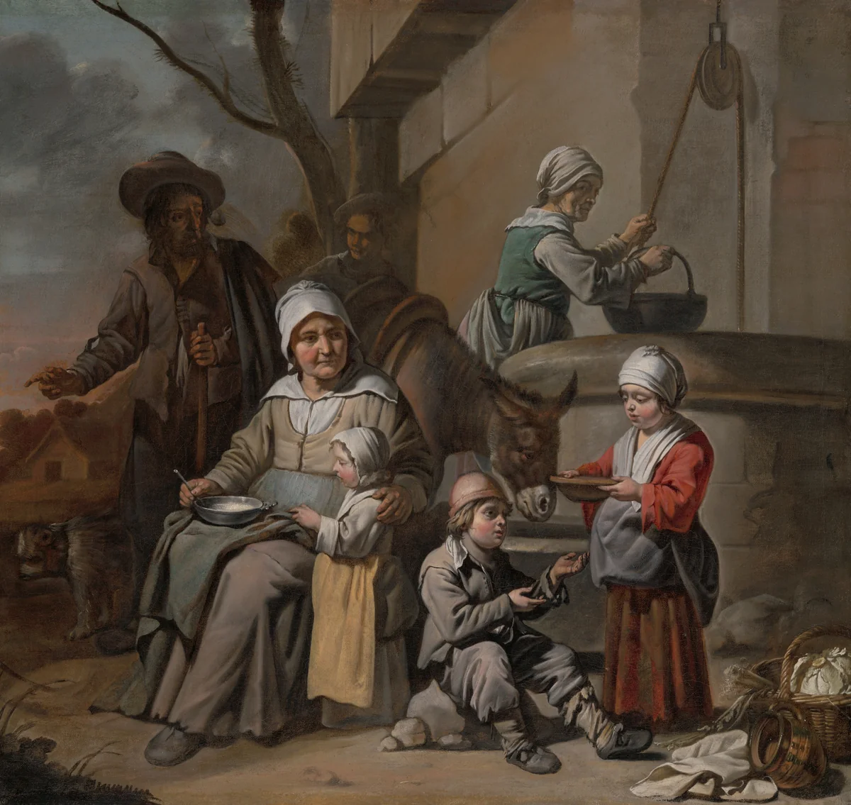 Peasant Family at a Well by The Master of the Children's Caps, painting, 1650-1660