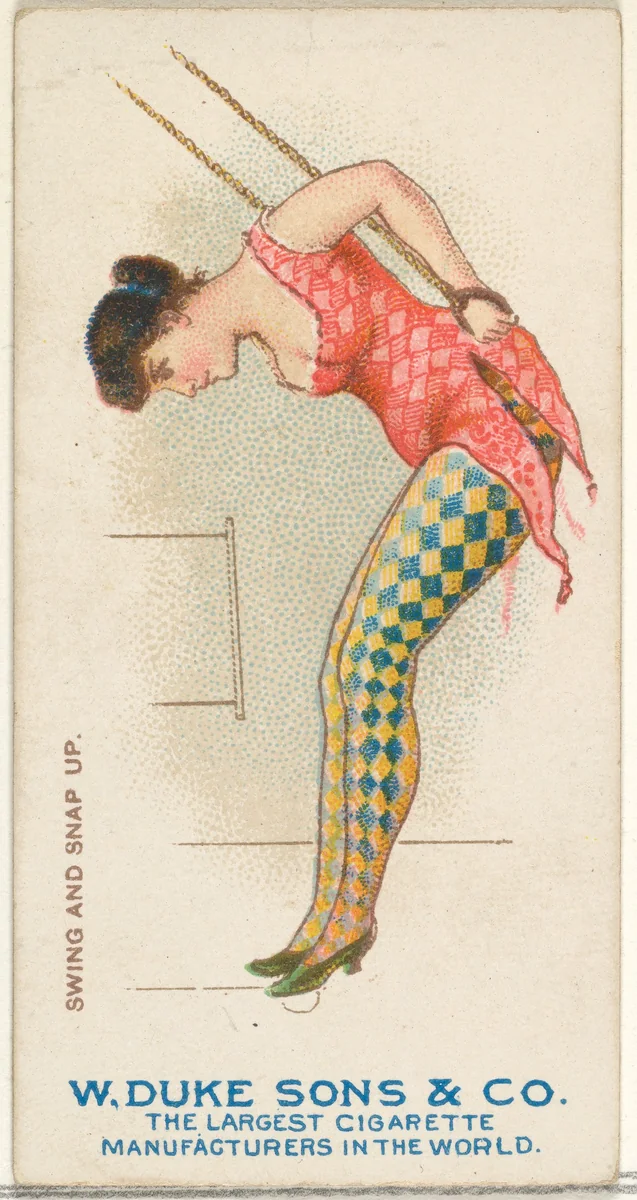 Swing and Snap Up, from the Gymnastic Exercises series (N77) for Duke brand cigarettes by W. Duke, Sons & Co., print, 1887