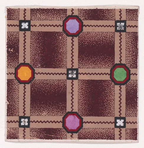 Textile Design with a Checked Pattern Decorated with Octagons and Squares over a Stippled Background by anonymous, drawing, 1840