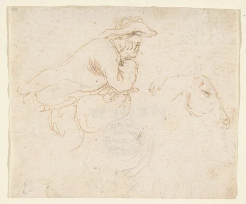 Man on Horseback seen in Profile View Facing Right. by Stefano della Bella, drawing, 1610-1664
