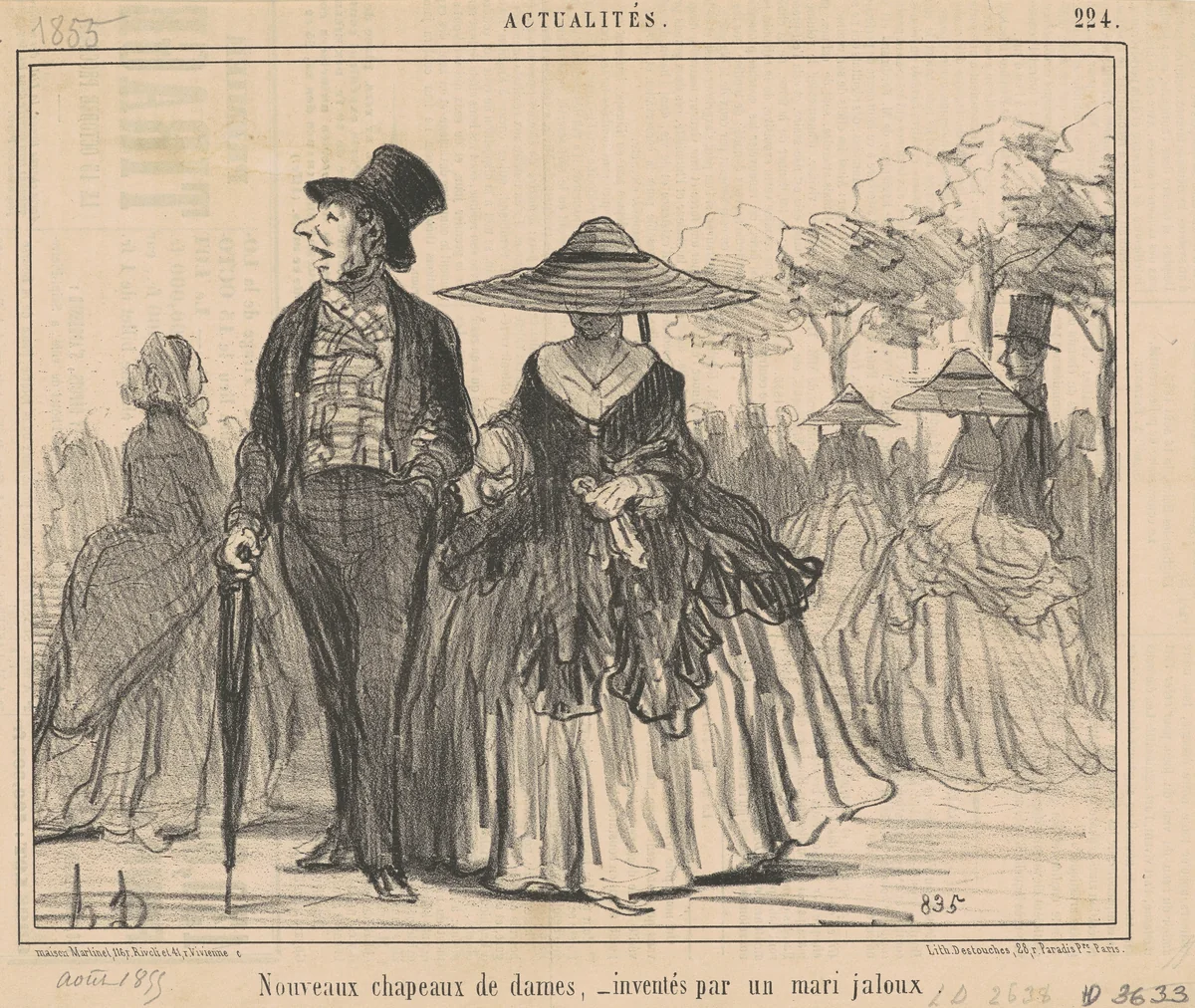 Nouveaux chapeaux de dames ... by Honoré Daumier, print, 1855