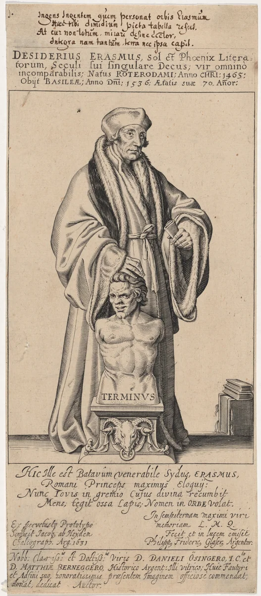 Desiderius Erasmus Rotterdam by Jacob van der Heyden, print, 1631