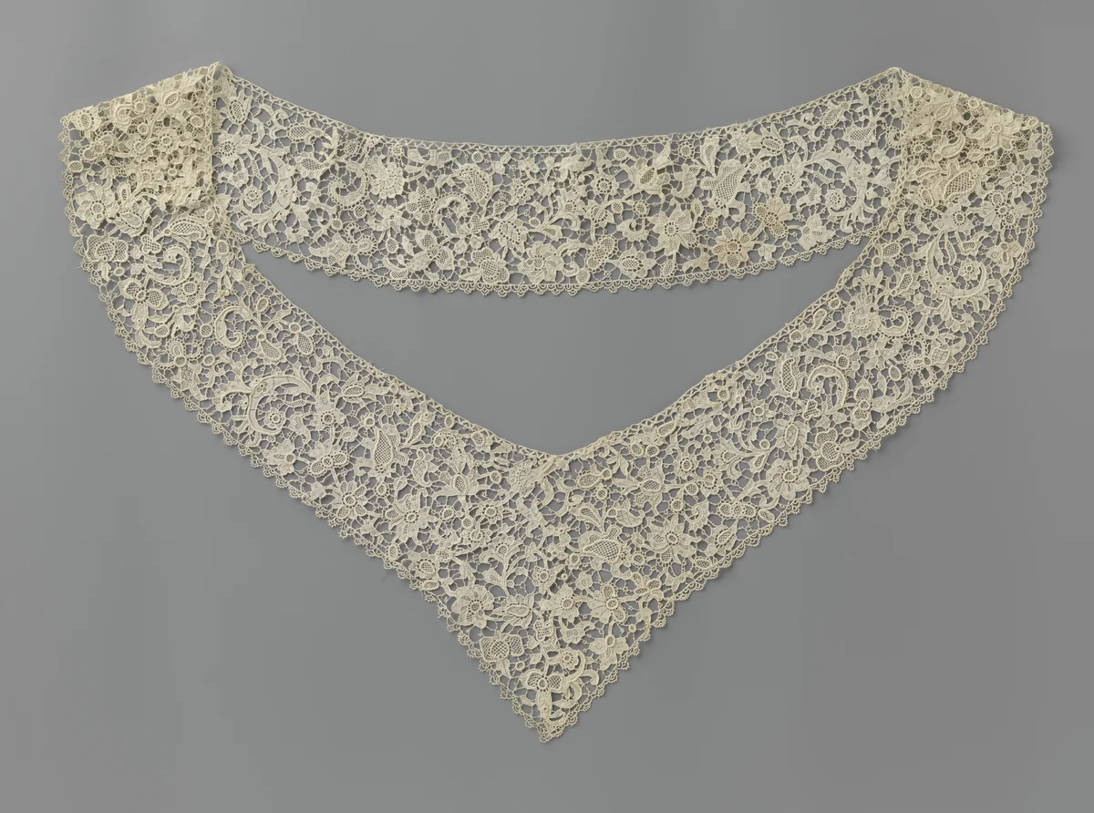 Berthe van naaldkant met veermotief by anonymous, other, 1875-1909