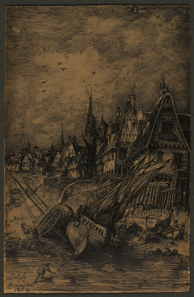 Washed Up Ships by Rodolphe Bresdin, print, 1864