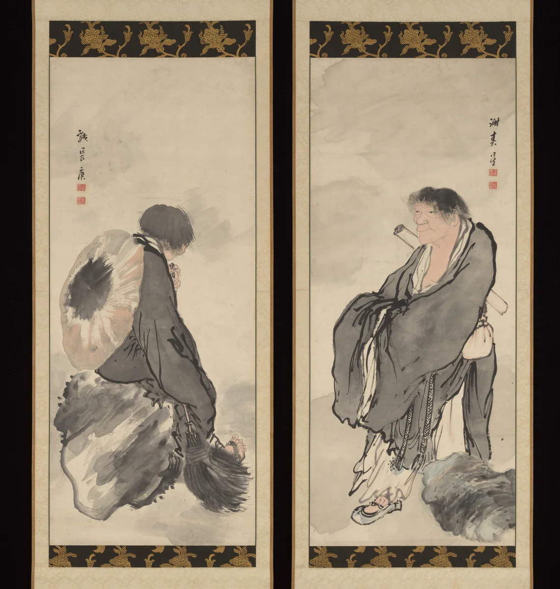 Hanshan and Shide by Yosa Buson (与謝蕪村), painting, 1770-1773