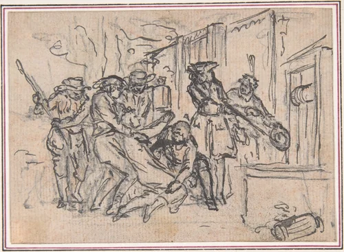 Study for "Hob's Petition to Sir Thomas to Keep Him out of the Well," etched vignette in "Songs in the Opera of Flora" by Hubert François Gravelot, drawing, 1732-1742