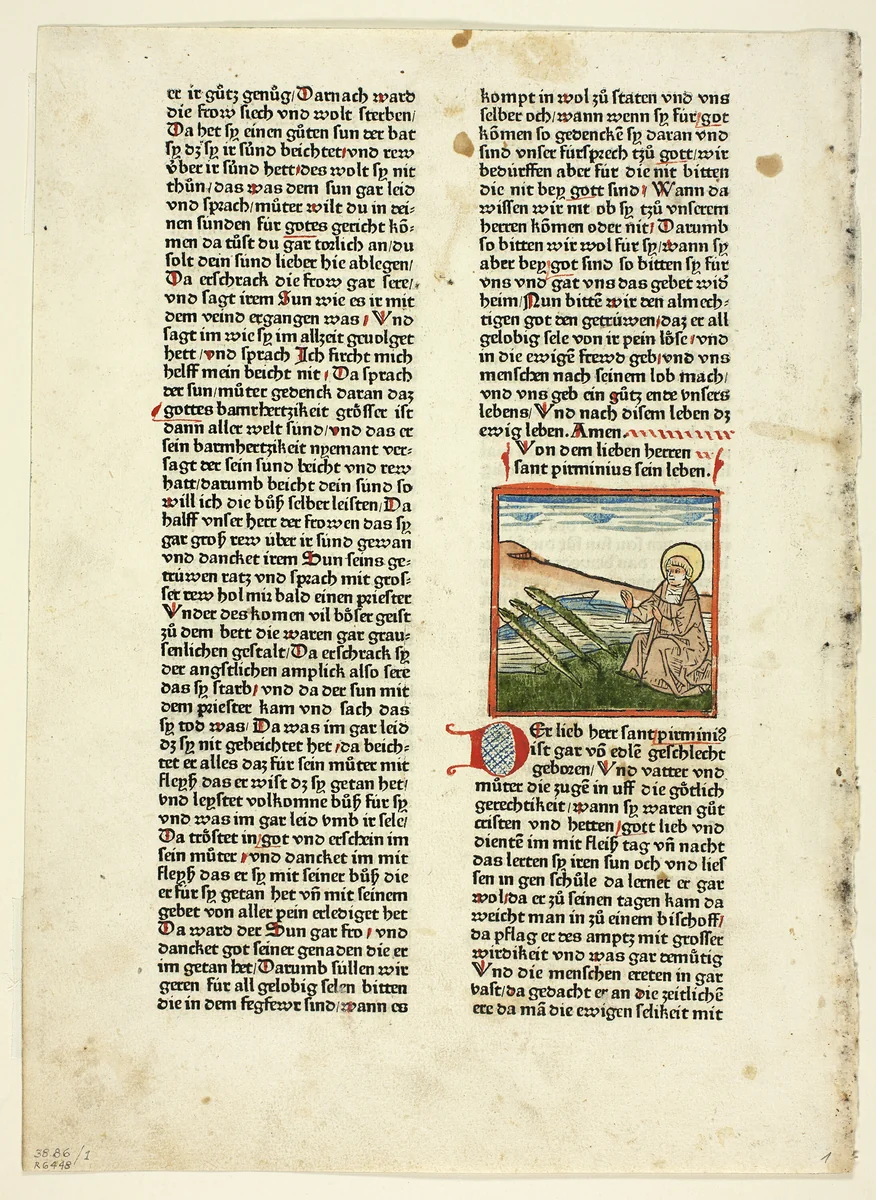 Life of Saint Pirminius from Heiligenleben, Winterteil (Lives of the Saints, Wintertime), Plate 1 from Woodcuts from Books of the 15th Century by Günther Zainer, print, 1471