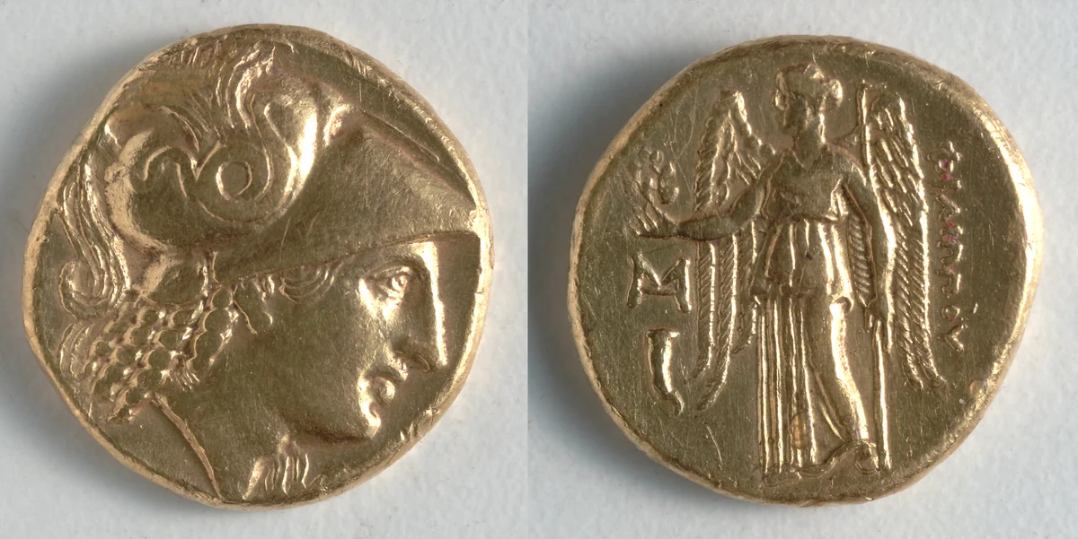 Stater: Head of Athena (obverse); Nike (reverse) by Unknown, metalwork, -323--317