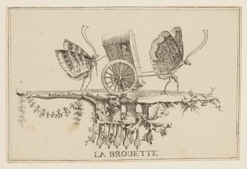 La Brouette (The Bath Chair) from Premier Essai de Papilloneries Humaines by Charles Germain de Saint-Aubin, print, 1743-1753