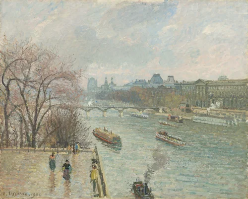 The Louvre, Afternoon, Rainy Weather by Camille Pissarro, painting, 1900