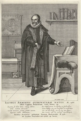 Portret van Jacobus Arminius by Pieter Holsteyn, print, 1624-1673