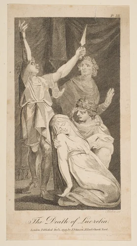 The Death of Lucretia, from Allen's "New and Impartial Roman History" by William Blake, print, 1797