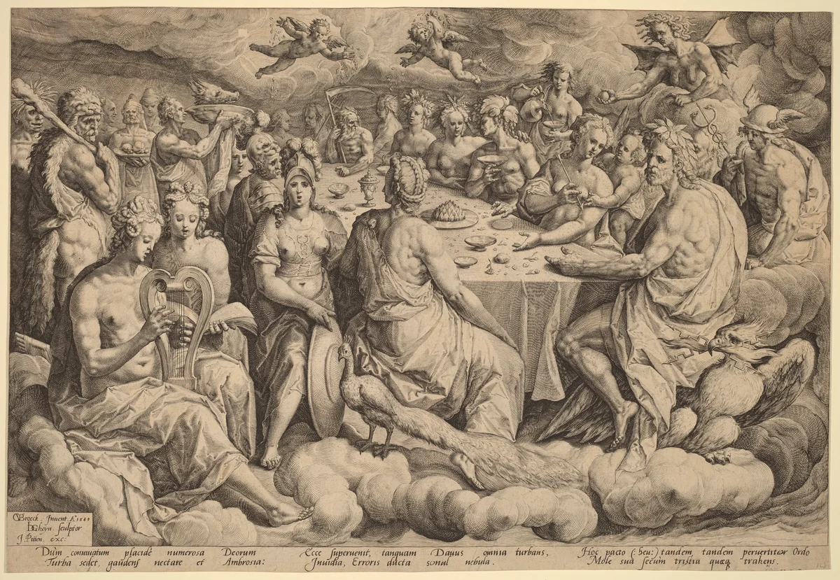 Banquet of the Gods at the Wedding of Peleus and Thetis by Jacques de Gheyn II; Crispin van den Broeck; Jan Pitten, print, 1589
