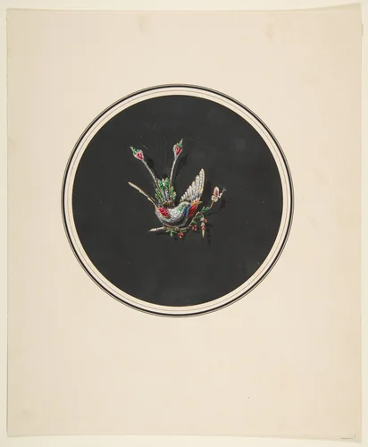 Design for a brooch with a bird motif by anonymous, drawing, 1800-1899