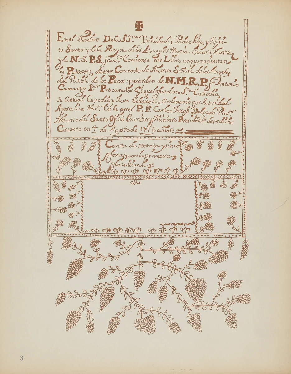 Plate 3: Pecos Book of Visitations: From Portfolio "Spanish Colonial Designs of New Mexico" by American 20th Century, index of american design, 1935-1942