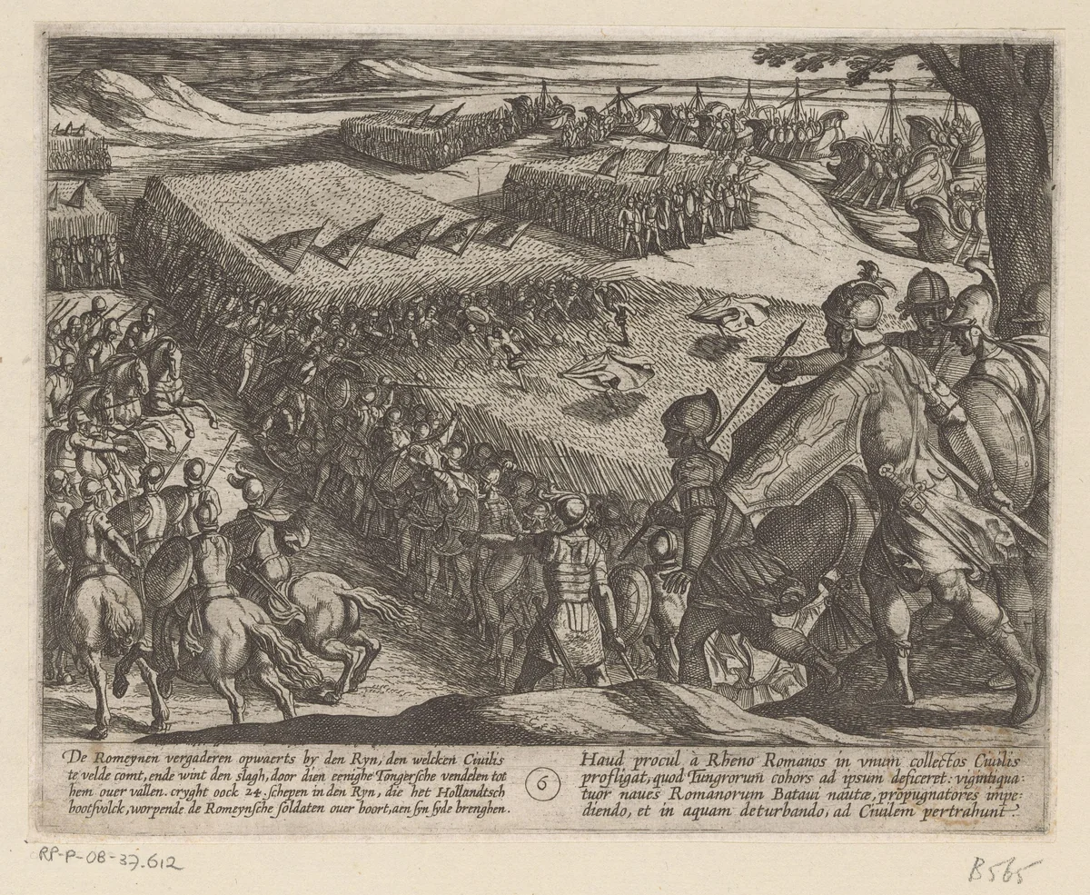 Romeinen verslagen bij de Rijn by Antonio Tempesta, print, 1611-1612