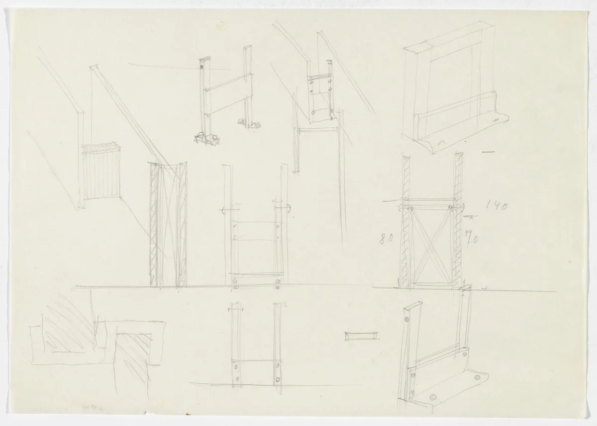 Furniture Detail (Perspective and elevation sketches) by Ludwig Mies van der Rohe, mies van der rohe archive, 1926