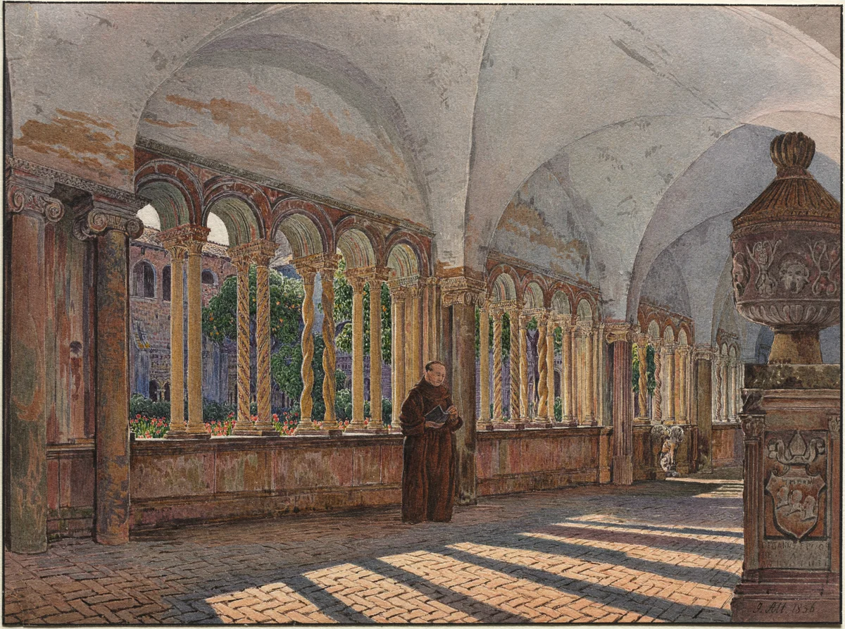 View of the Cloister of San Giovanni in Laterano, Rome by Jakob Alt, drawing, 1836