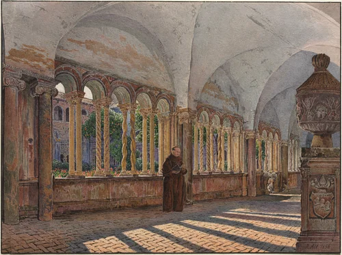 View of the Cloister of San Giovanni in Laterano, Rome by Jakob Alt, drawing, 1836