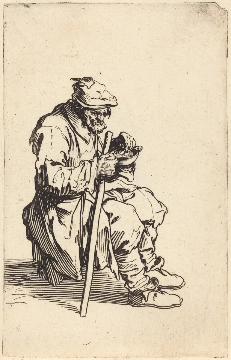 Beggar Eating by Jacques Callot, print, 1622