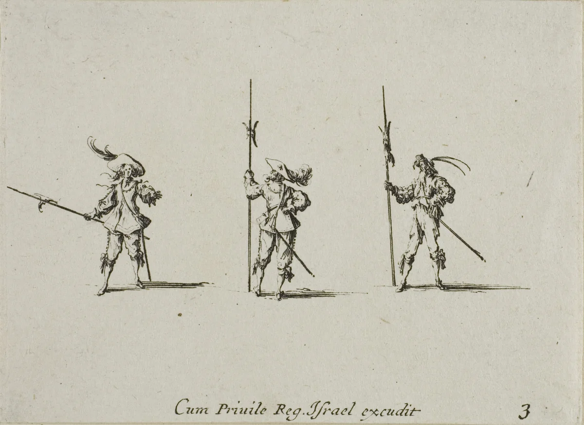 Drill with Halberds, plate three from The Military Exercises by Jacques Callot, print, 1635