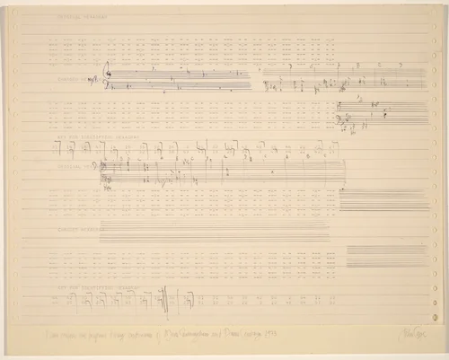 Music Composed and Performed During Performance of Merce Cunningham and Dance Company by John Cage, drawing, 1973