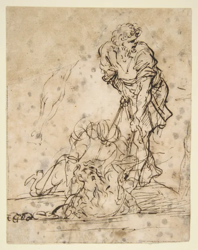 Studies for a Figure Lifted from a Grave or Pit by Cords (recto); Further Study of the Same Figure (verso) by Salvator Rosa, drawing, 1615-1673