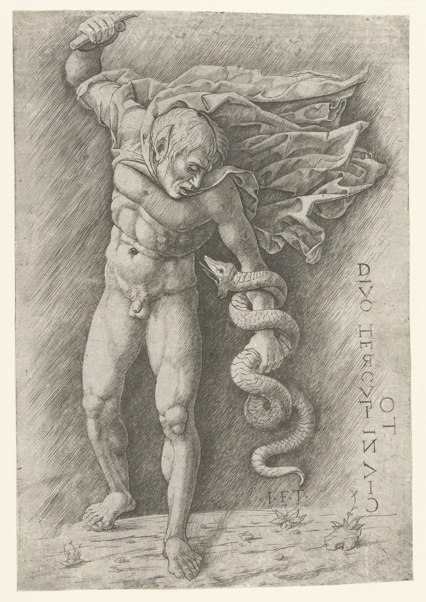 Faun Fighting a Snake by anonymous, print, 1500-1550