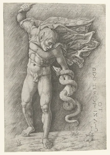 Faun Fighting a Snake by anonymous, print, 1500-1550