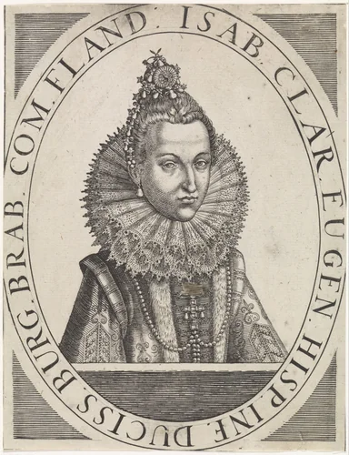Portret van Isabella Clara Eugenia, infante van Spanje by Hendrick Hondius, print, 1608