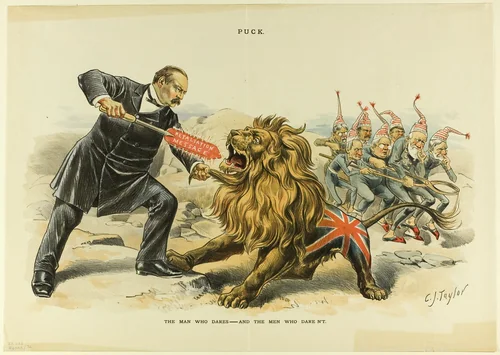 The Man Who Dares - and the Men who Dare N't, from Puck by C. Jay Taylor, print, 1888