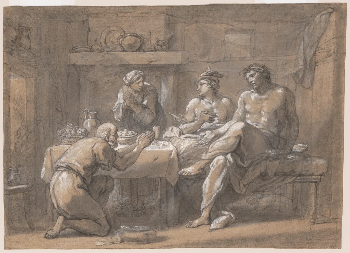 Jupiter and Mercury in the House of Baucis and Philemon by Hyacinthe Collin de Vermont, drawing, 1700-1761