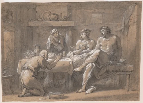 Jupiter and Mercury in the House of Baucis and Philemon by Hyacinthe Collin de Vermont, drawing, 1700-1761