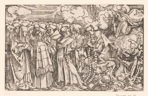 Geestelijken, een muis verkleed als een non met een rozenkrans en een de sleuteloverdracht aan Petrus by anonymous, print, 1532