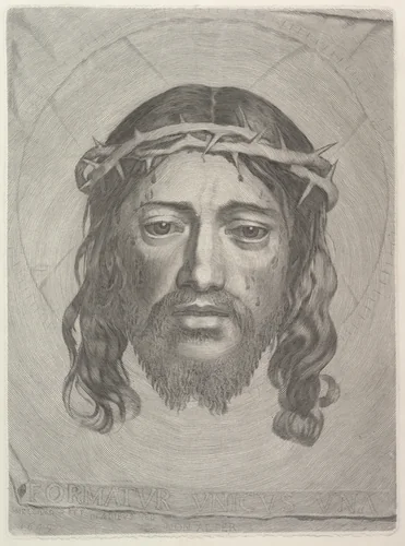 Face of Christ on St. Veronica's Cloth by Claude Mellan, print, 1649