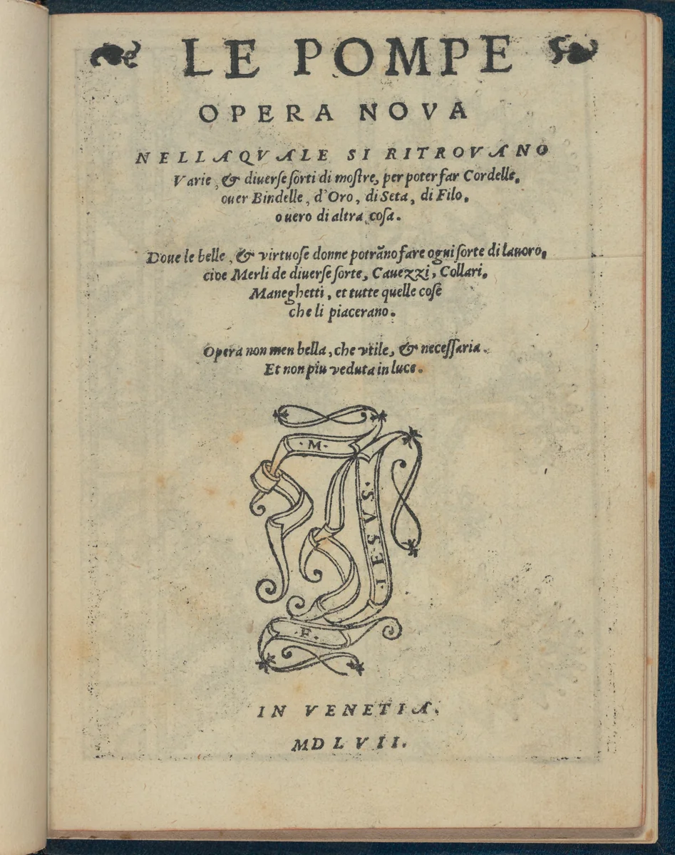 Le Pompe: Opera Nova, title page (recto) by Giovanni Battista & Marchio Sessa, book, 1557