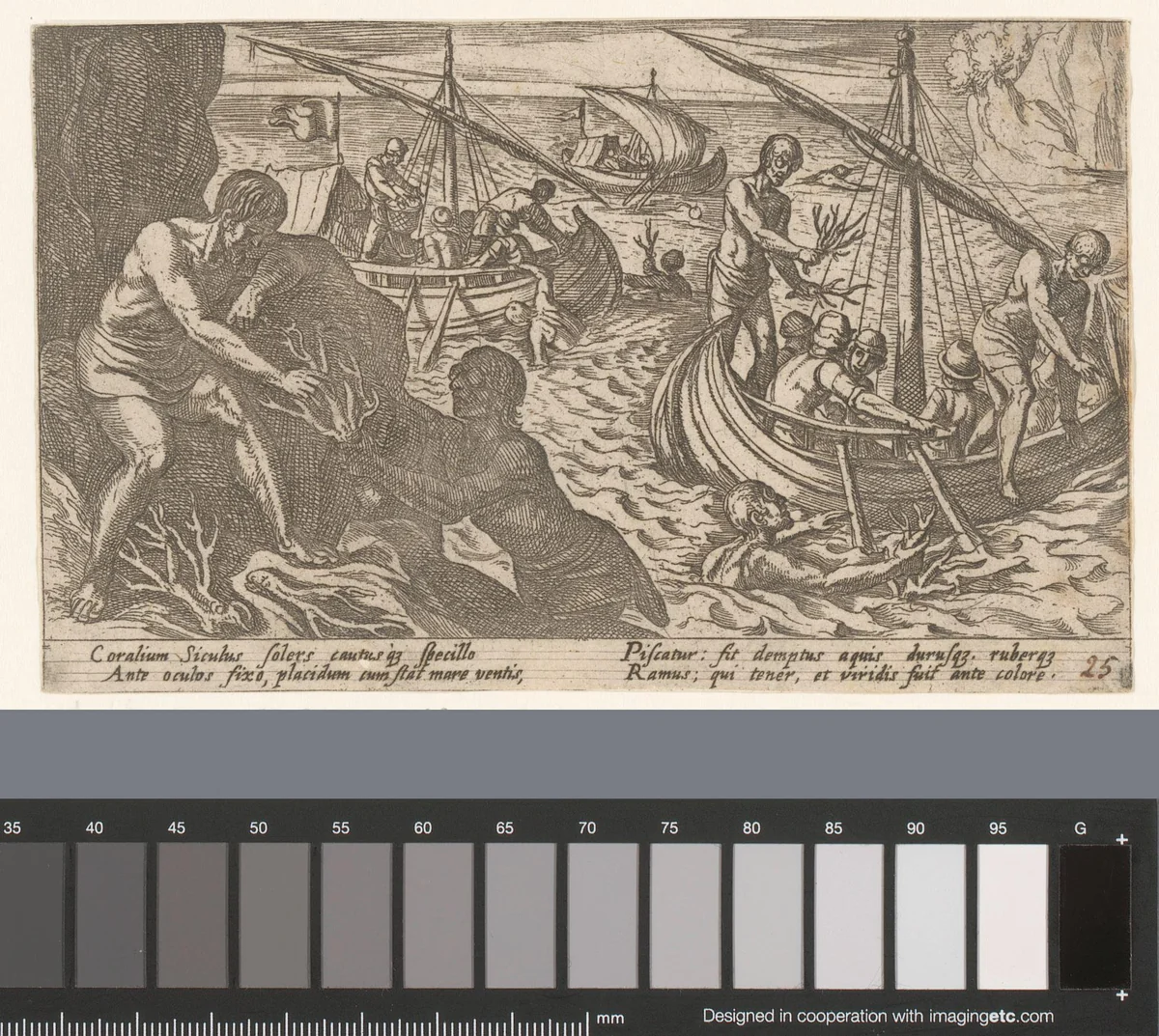 Siciliaanse vissers duiken naar koraal by Antonio Tempesta, print, 1605