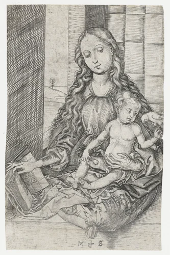 Madonna met kind en papegaai by Unknown, print, 1470-1491