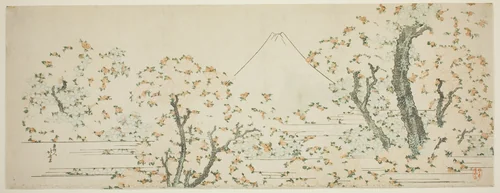 Mount Fuji with Cherry Trees in Bloom by Katsushika Hokusai (葛飾 北斎), print, 1795-1810