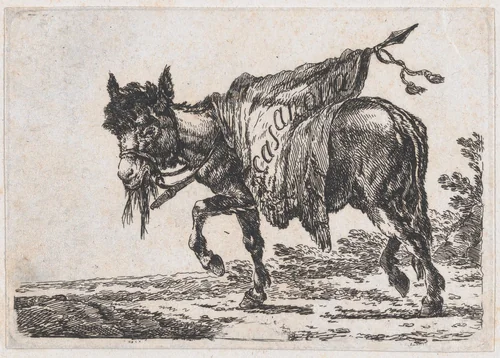 Man playing drums on horseback by Francesco Casanova, print, 1727-1800