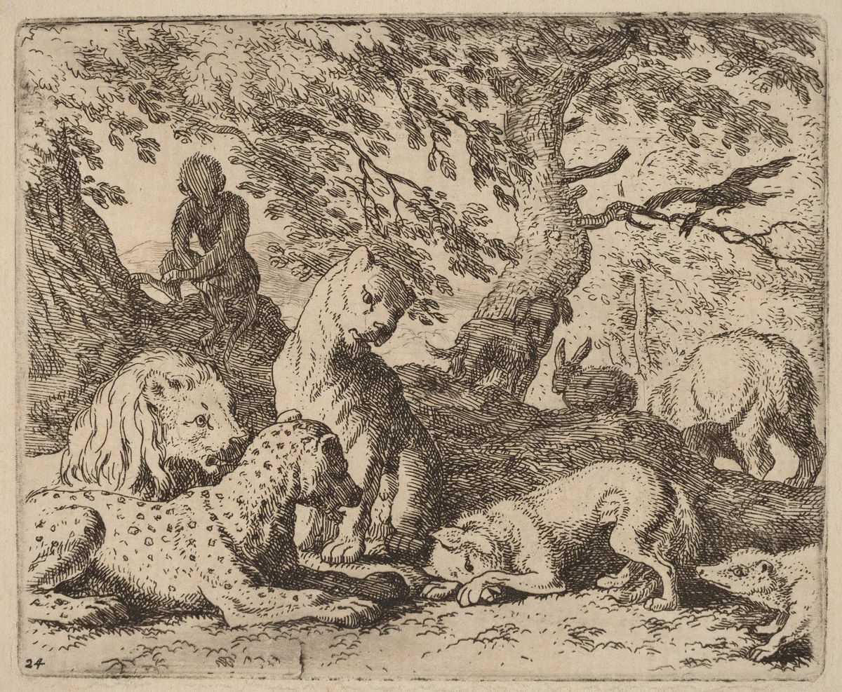 Reynard Winds His Tale and Wrongs His Father by Allart van Everdingen, print, 1645-1656