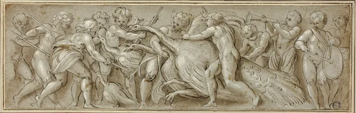 Putti with Peacocks and Musical Instruments by Lattanzio Gambara, drawing, 1550-1574